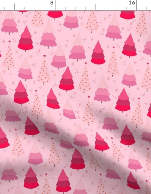 Pink and Rose Red Christmas Trees Fabric