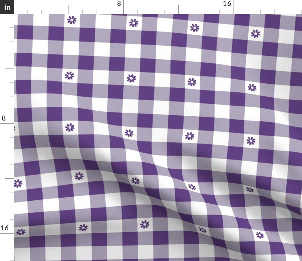 Purple Grape and White Gingham Check with Center Floral Medallions in Purple Fabric