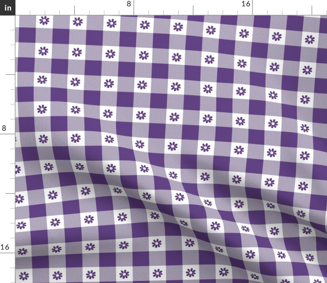 Purple Grape and White Gingham Check with Center Floral Medallions in Purple Fabric