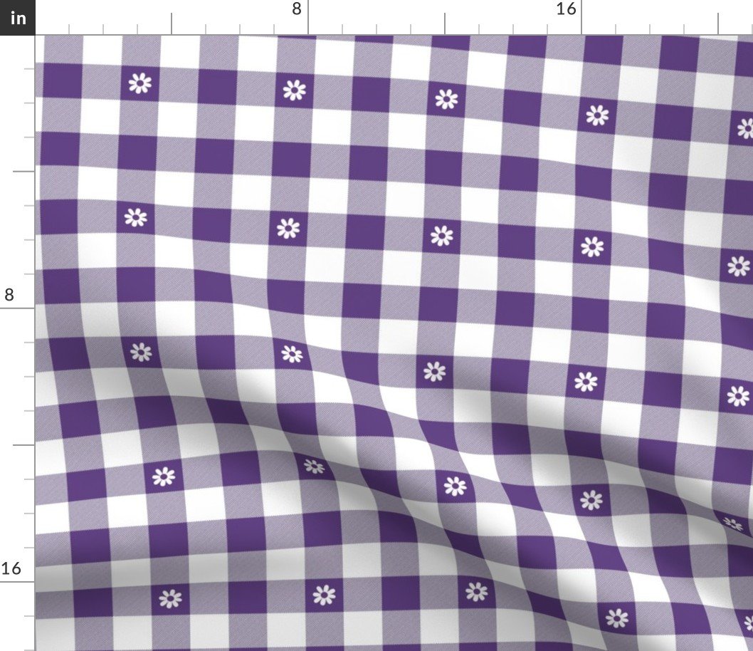 Purple Grape and White Gingham Check with Center Floral Medallions in White Fabric