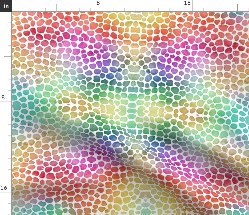 Rainbow Bright Pastel Mosaic Watercolor Spots in Mirror Repeat Fabric