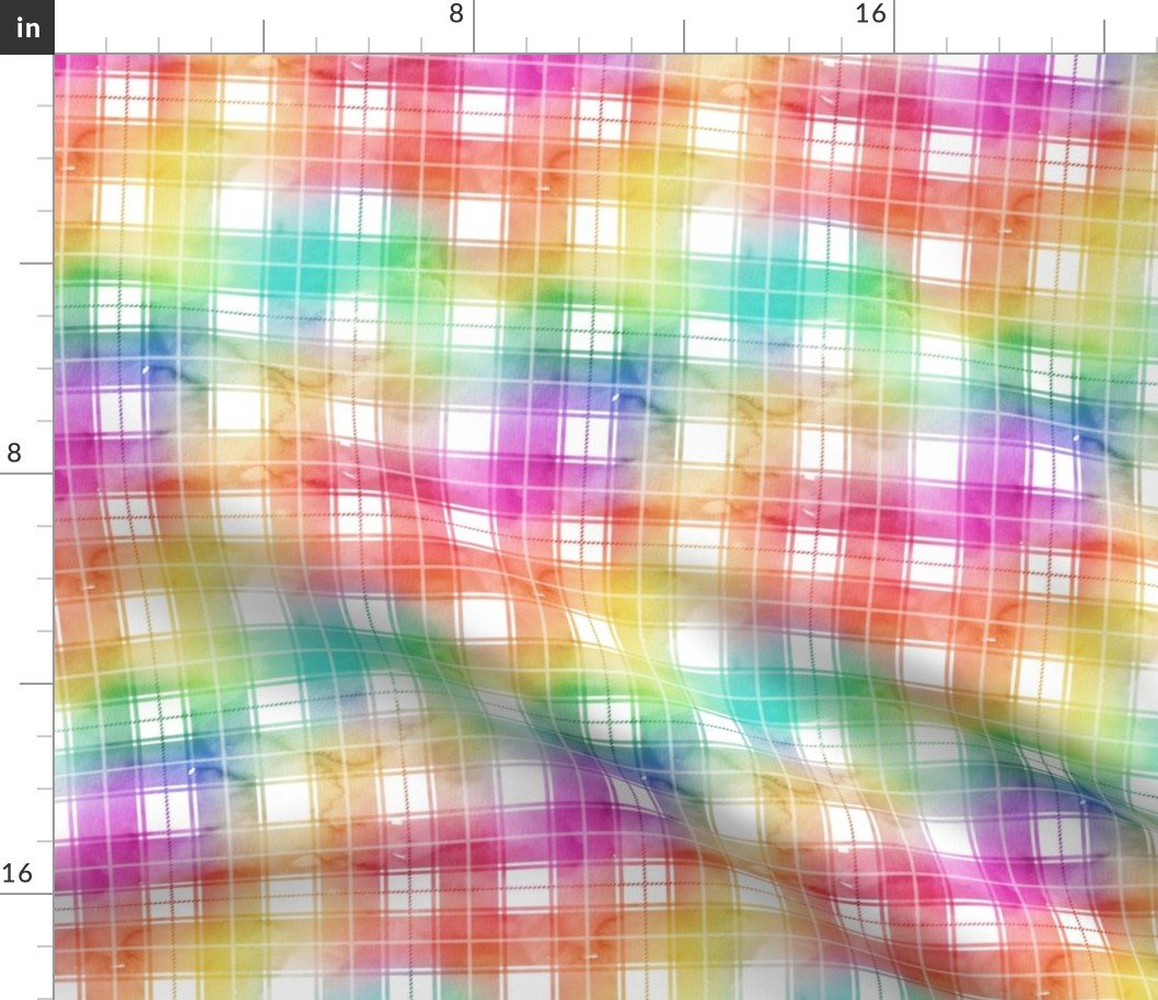 Rainbow Watercolor Tartan Plaid Check Fabric
