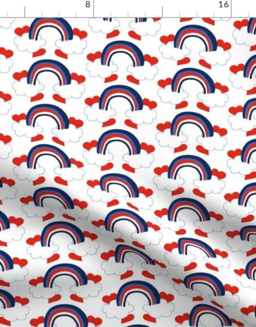 Red, White and Blue Flag Colored Rainbow Bridge with Red Love Hearts and White Clouds Fabric