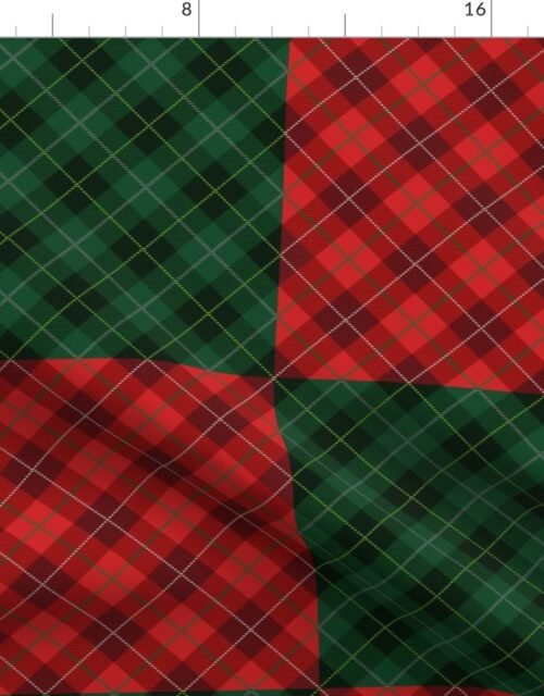 Red Green Yellow and White Seasonal Christmas Checkerboard Gingham Plaid Fabric