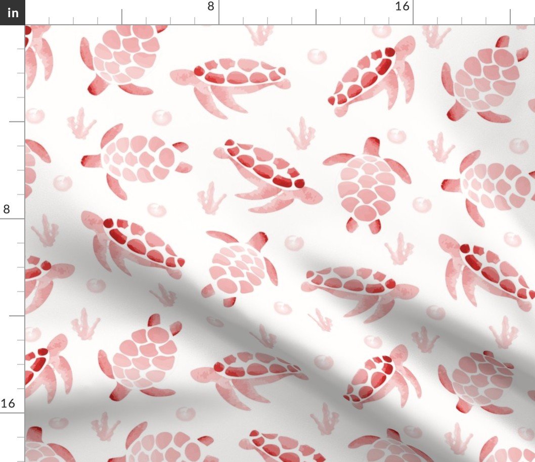 Red Ombre Watercolor Sea Turtle Print Fabric