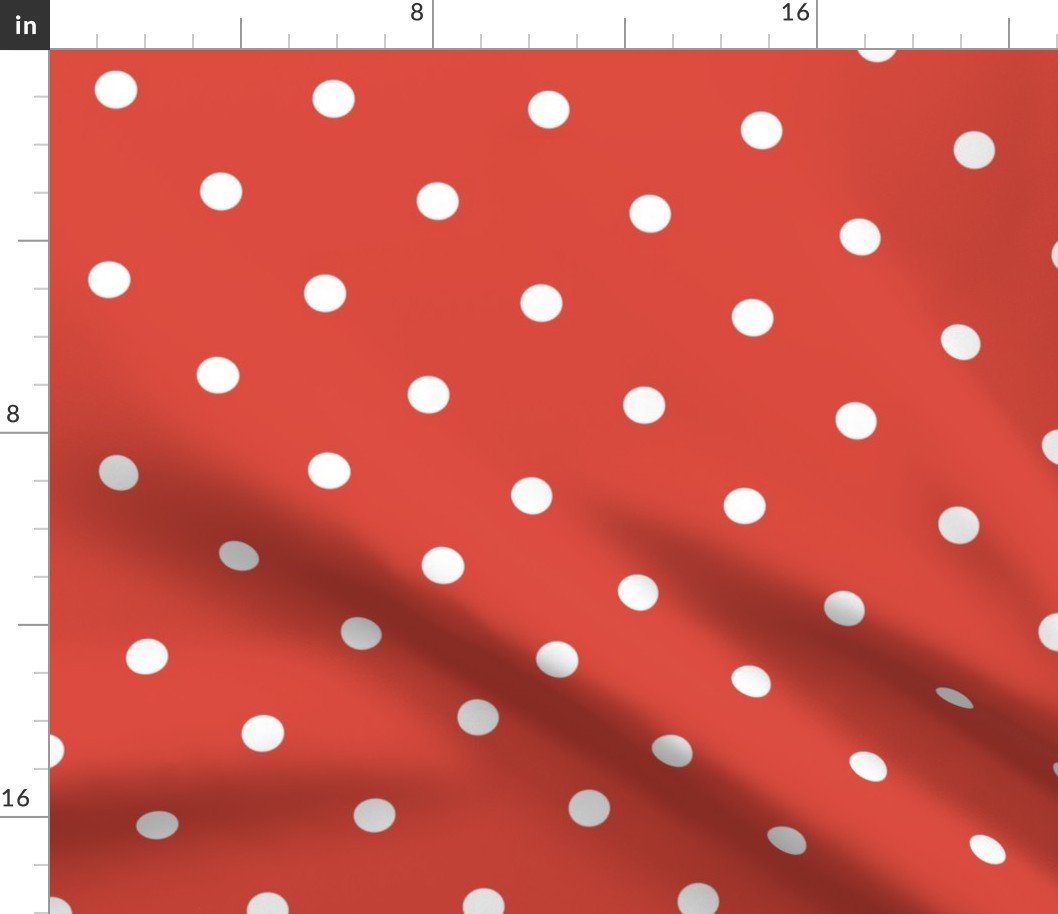 Red Vermillion Polka Dot  Vintage Christmas Gingham Spots Fabric