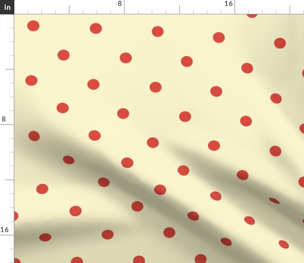 Red Vermillion Polka Dots on Vintage Christmas Yellow Gold Fabric