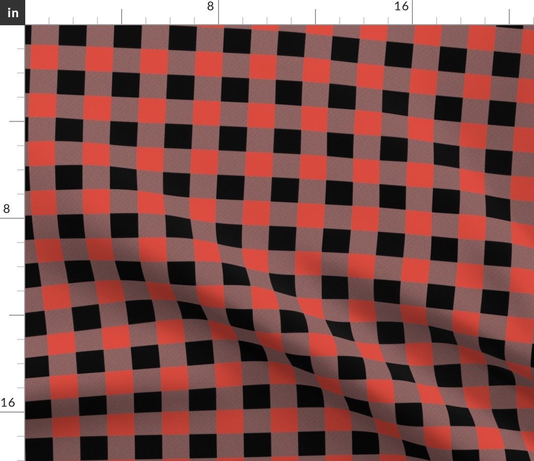 Red Vermillion and Buff  Vintage Christmas Gingham Check Fabric