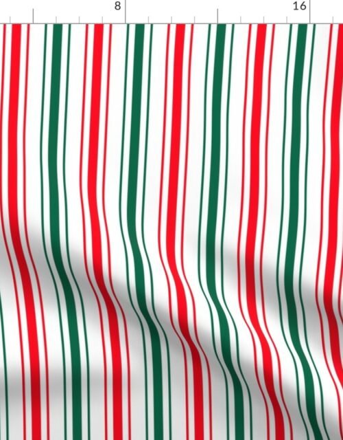 Red White and Green Christmas Ticking Stripe Fabric
