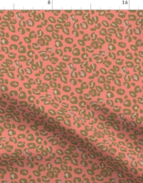 Rose Gold Faux Foil Leopard Spots on Coral Fabric