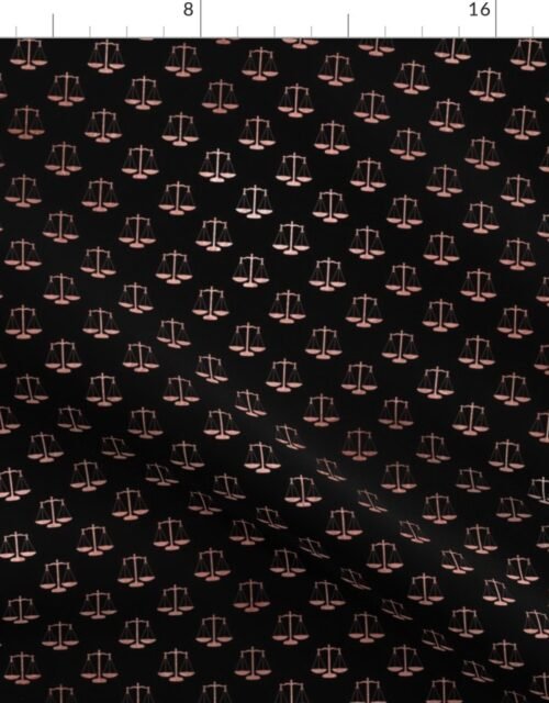 Rose Gold Faux Foil Photo Effect Small Scales Of Justice on Black Repeat Pattern All Over Print Fabric