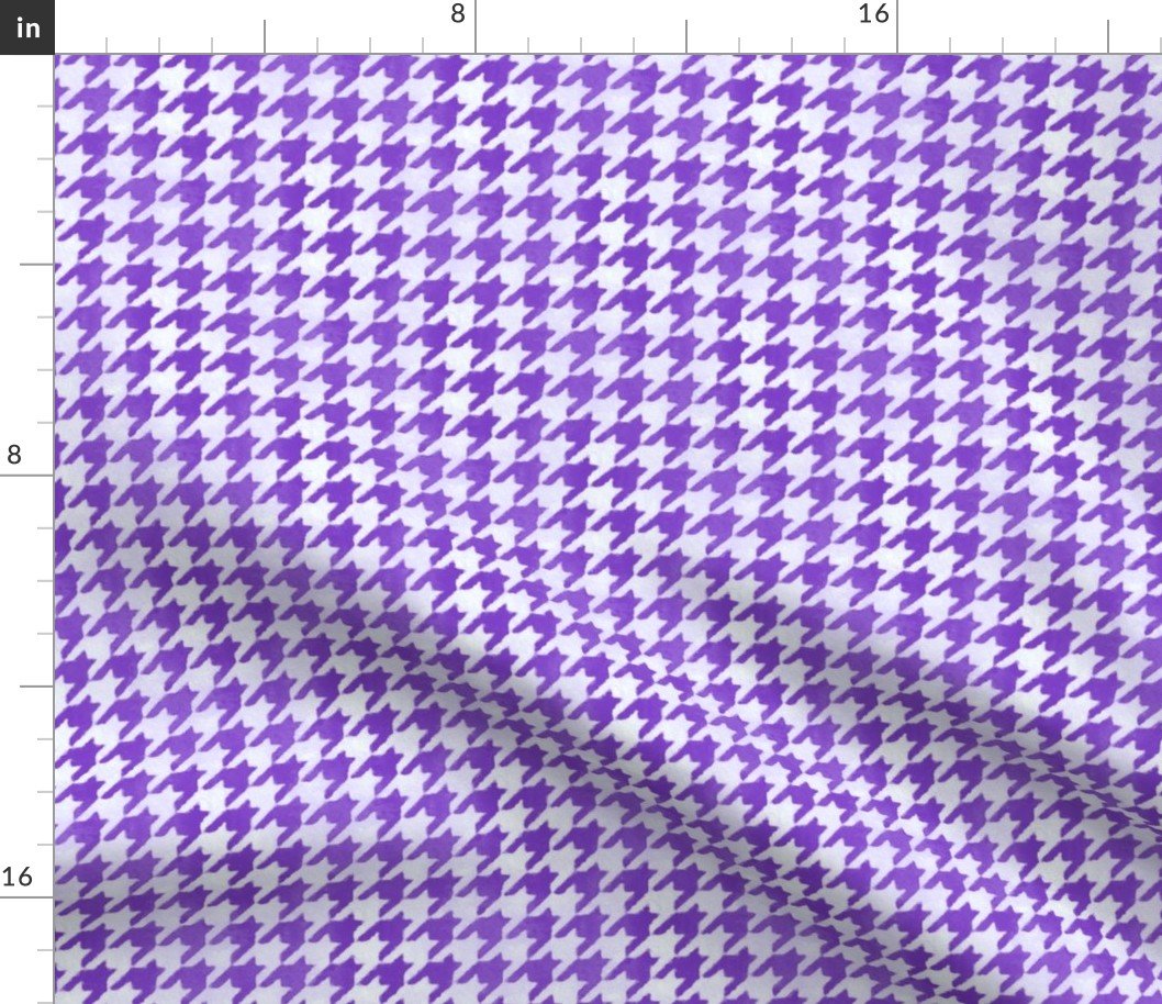 Royal Purple and White Handpainted Houndstooth Check Watercolor Pattern Fabric