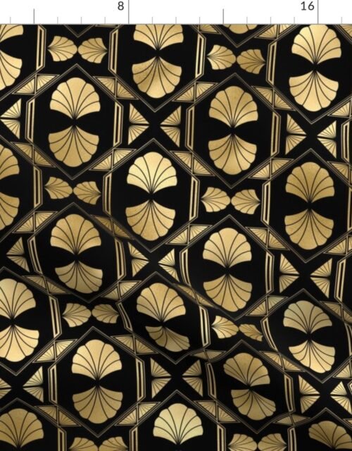 Scallop Shells in Black and Gold Art Deco Vintage Foil Pattern Fabric