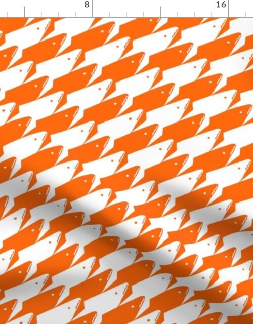 Sharkstooth Sharks Pattern Repeat in White and Orange Fabric