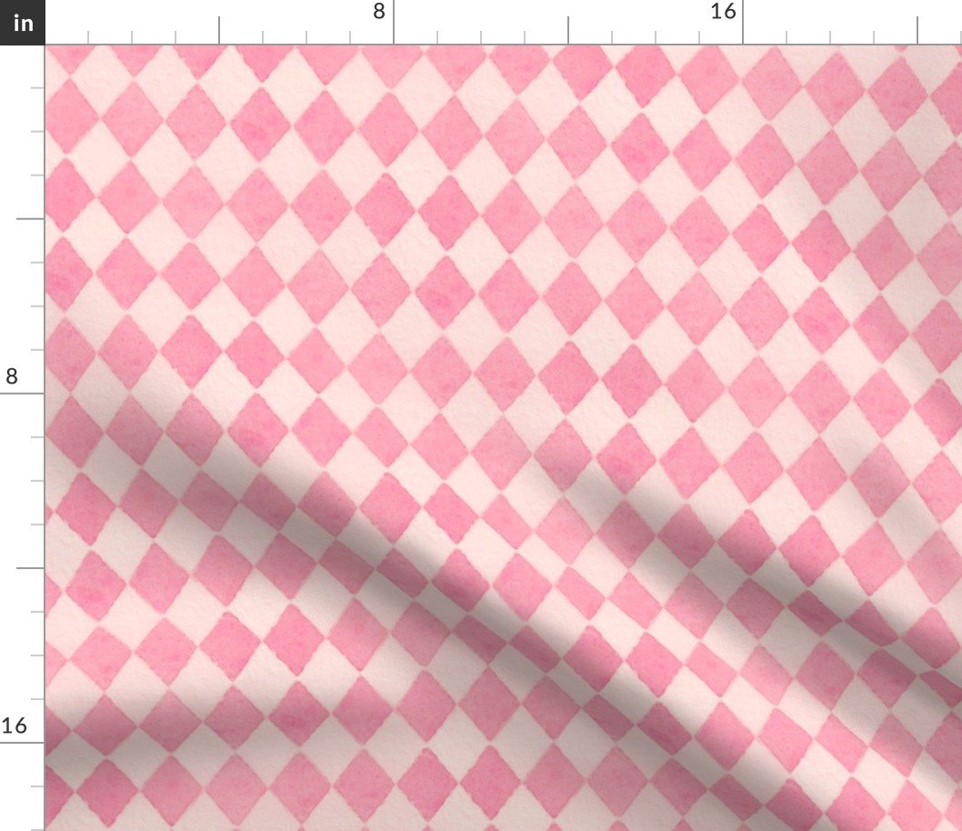 Shell Pink and White Large Watercolored  Diagonal Diamond Fabric