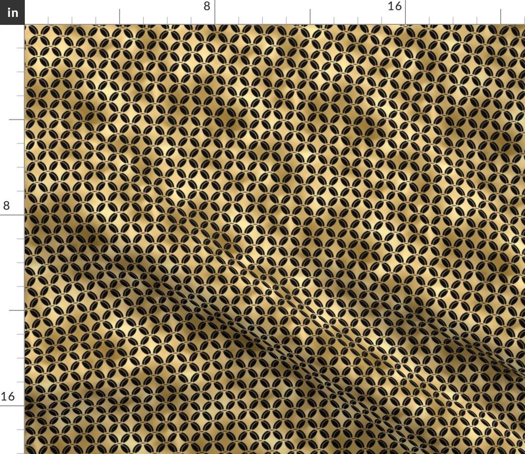 Small 4 Leaf Quatrefoils in Black and Gold Vintage Faux Foil Art Deco Vintage Foil Pattern Fabric