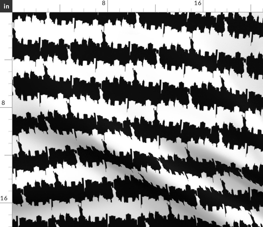 Small Black and White Stripes NYC New York Manhattan Skyline Silhouette Fabric