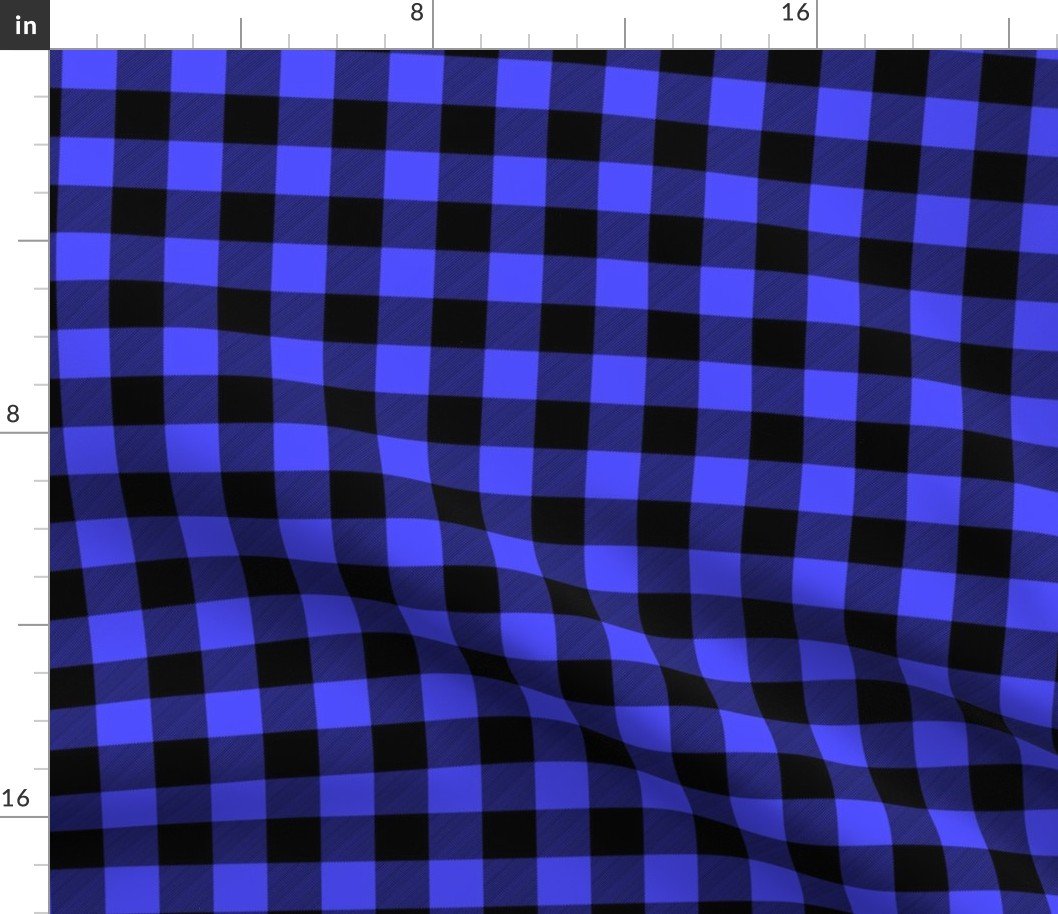 Small Bright Blue Rustic Cowboy Cabin Buffalo Check Plaid 1 inch Fabric