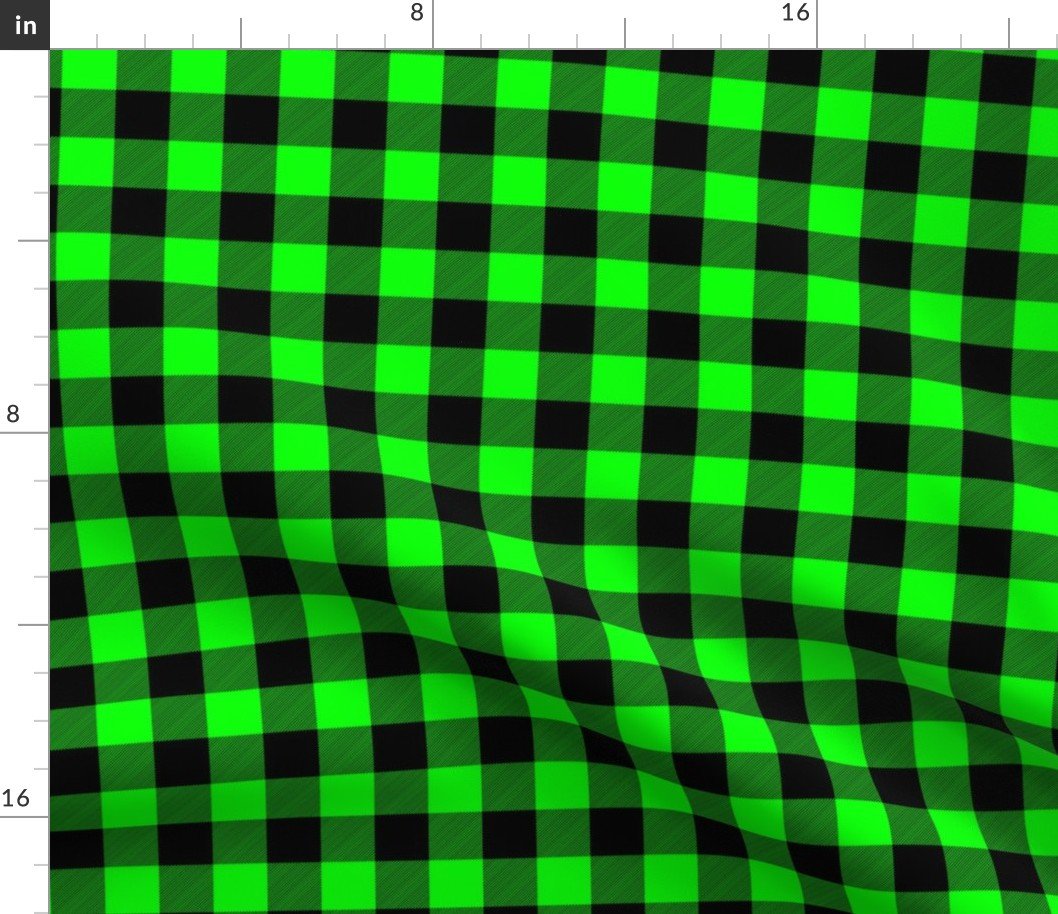 Small Bright Green Rustic Cowboy Cabin Buffalo Check Plaid 1 inch Fabric