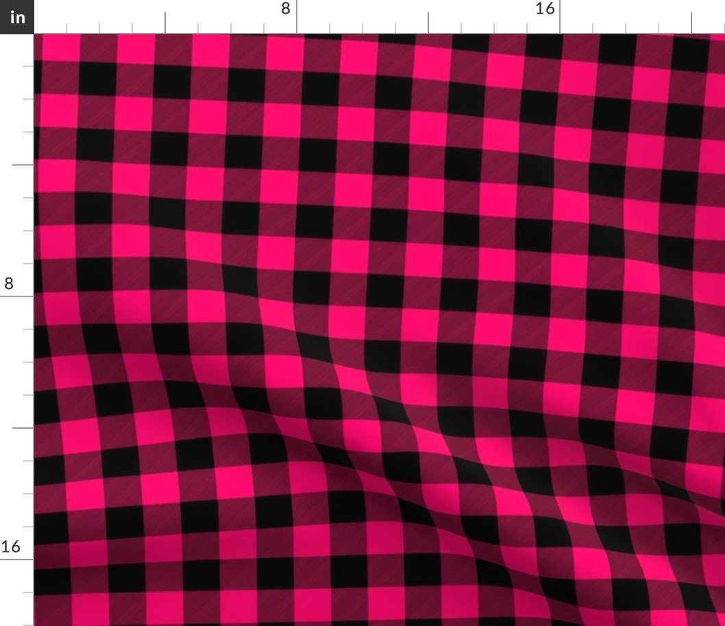 Small Bright Pink Rustic Cowboy Cabin Buffalo Check Plaid 1 inch Fabric