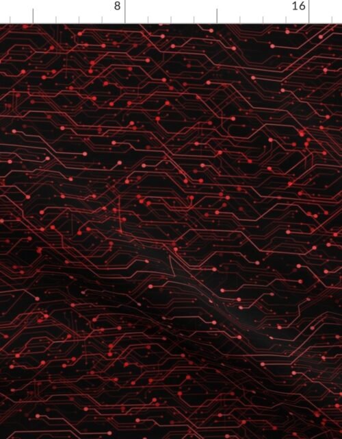 Small Bright Red Neon Computer Motherboard Circuitry Fabric