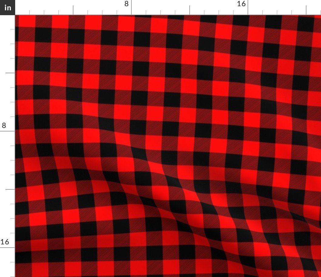 Small Bright Red Rustic Cowboy Cabin Buffalo Check Plaid 1 inch Fabric