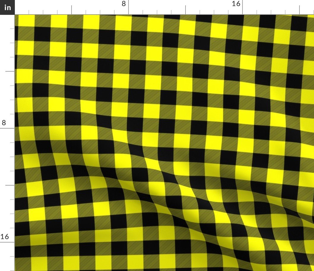Small Bright Yellow Rustic Cowboy Cabin Buffalo Check Plaid 1 inch Fabric