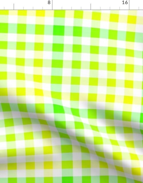 Small Bright Yellow and Green Ombré  Shade Gingham Check Plaid Fabric