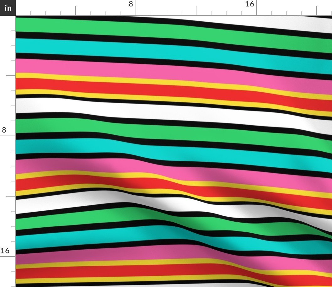 Small Candy Colored Horizontal Deckchair Stripes in Pink, Aqua and Mint Fabric