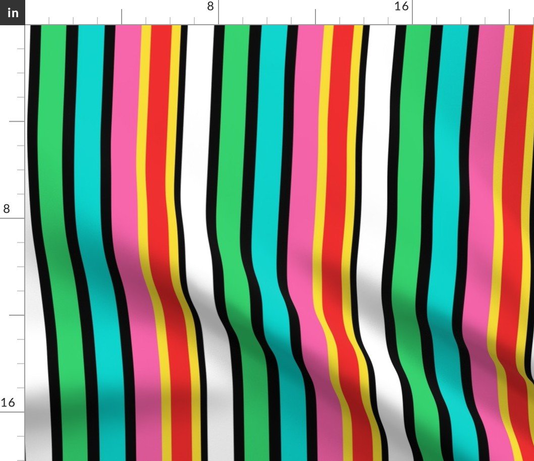 Small Candy Colored Vertical Deckchair Stripes in Pink, Aqua and Mint Fabric