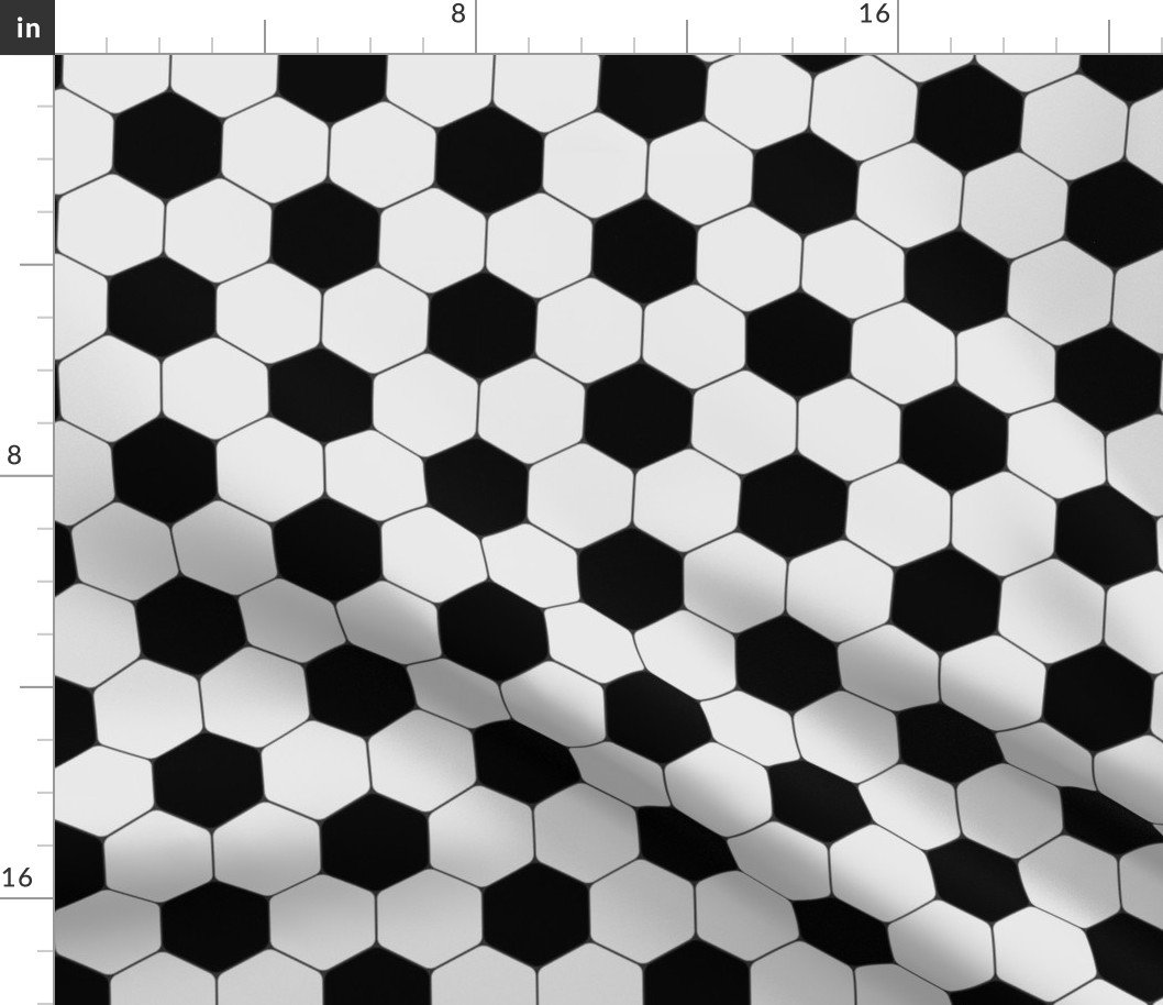 Small Classic Soccer Football Hexagonal Black and White Seamless Print Repeat Fabric