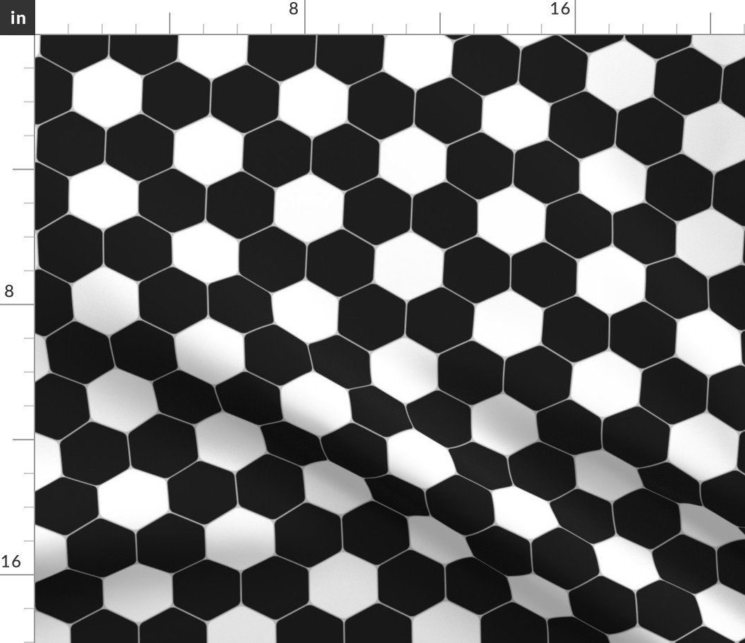 Small Classic Soccer Football Hexagonal White and Black Seamless Print Repeat Fabric