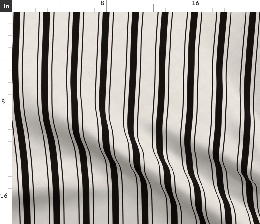 Small Coal Black Antique Vintage Mattress Ticking Stripe on Cream Fabric