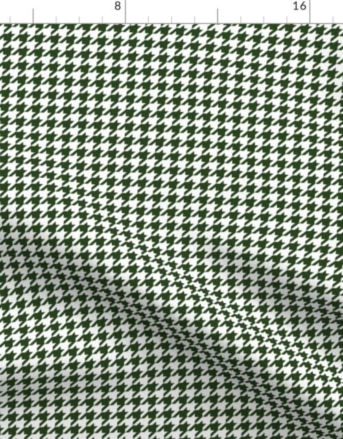 Small Dark Forest Green and White Houndstooth Check Fabric