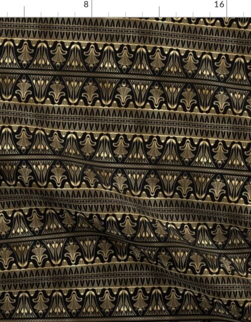 Small Egg and Dart Frieze in Black and Gold Vintage Faux Foil Art Deco Vintage Foil Pattern Fabric