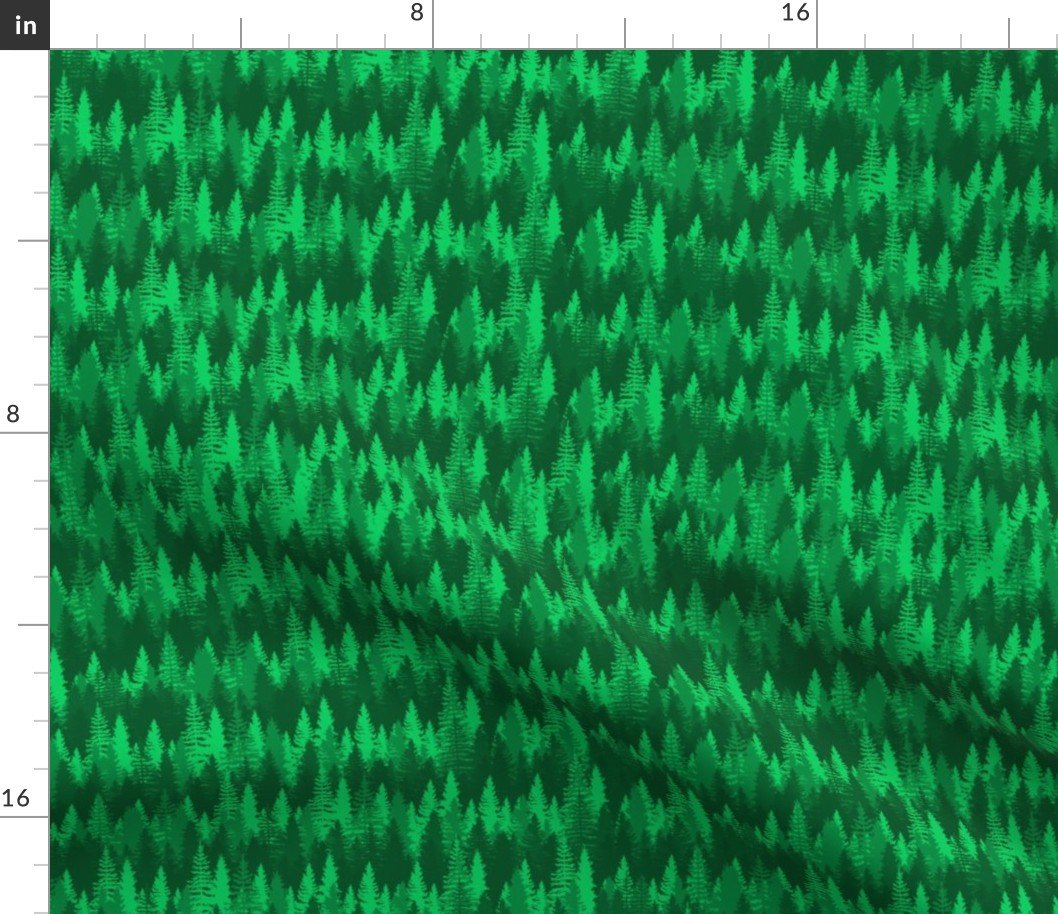 Small Endless Evergreen Forest with Fir Trees in Shades of Bright Green Fabric