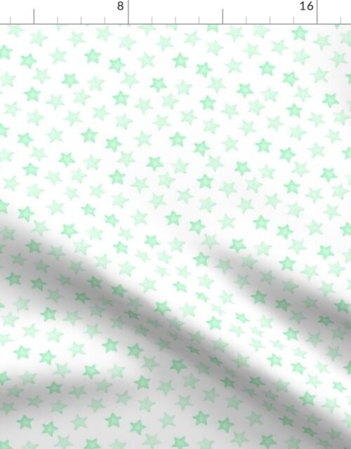 Small Faded Mint Christmas Stars on White Fabric