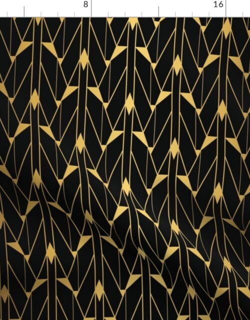 Small Faux foil gold and Black Retro Vintage Art Deco Geometric Open Triangle Pattern Fabric