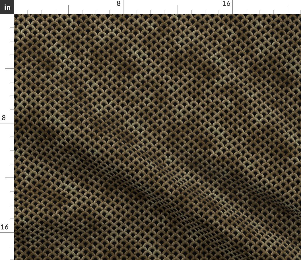 Small Leafed Palms in Black and Gold Vintage Faux Foil Art Deco Vintage Foil Pattern Fabric