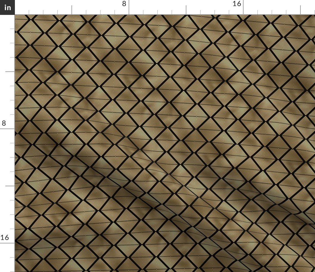 Small Lined Diamonds in Black and Gold Vintage Faux Foil Art Deco Vintage Foil Pattern Fabric