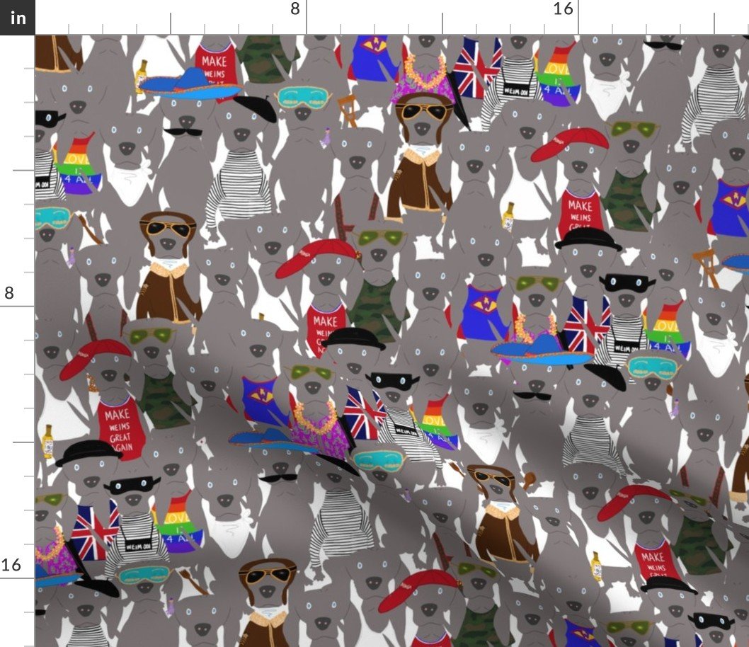 Small Print Dog Weim Nation Grey Ghost Weimaraner Hand-painted Pet Pattern on White Fabric
