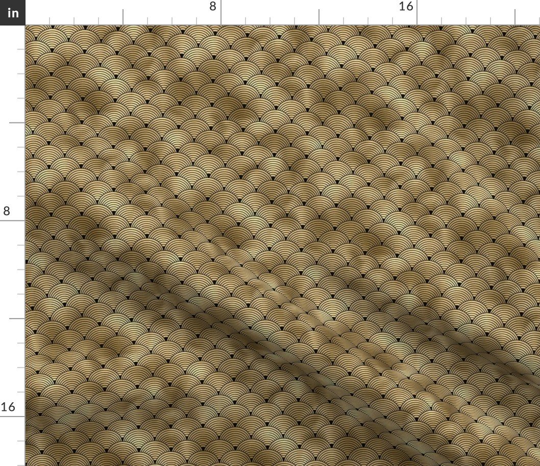 Small Ringed Scales in Black and Gold Vintage Faux Foil Art Deco Vintage Foil Pattern Fabric