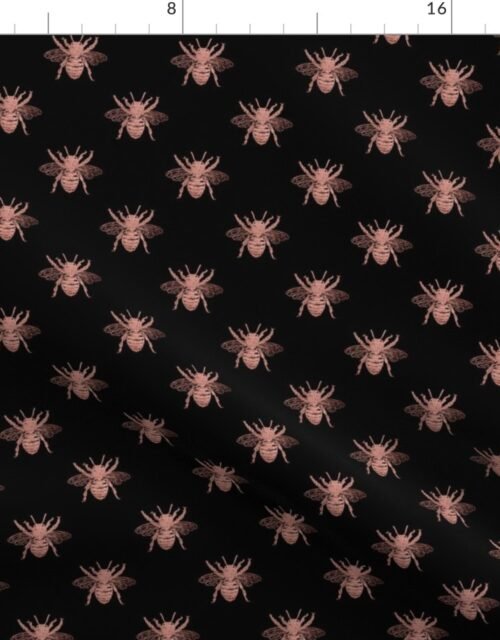 Small Rose Gold Metallic Foil Bees on Black Fabric