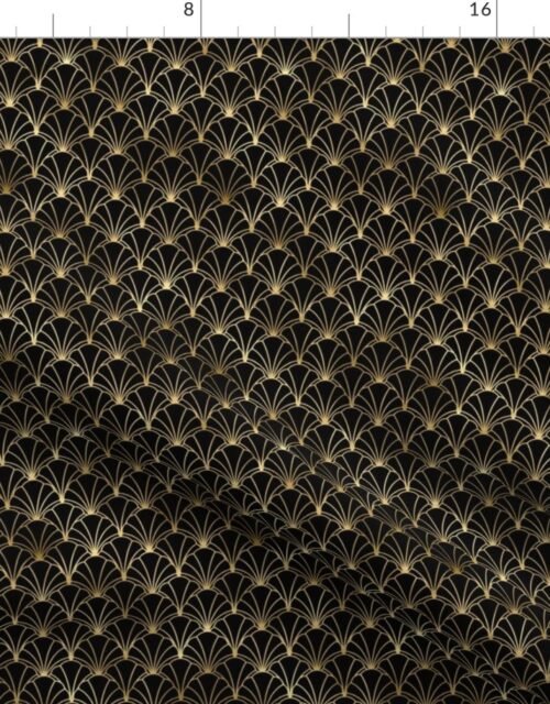 Small Scallop Shells in Black and Gold Art Deco Vintage Foil Pattern Fabric