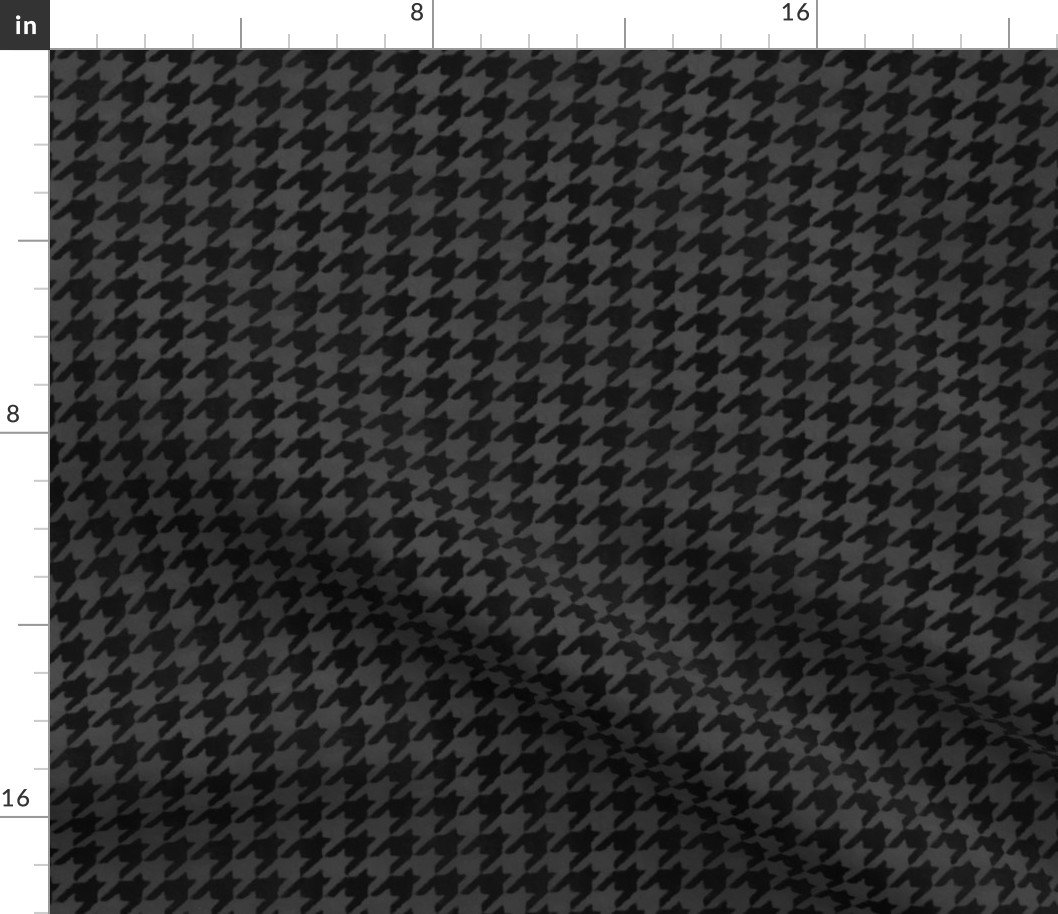 Small Soot Black and Ash Grey Handpainted Houndstooth Check Watercolor Pattern Fabric
