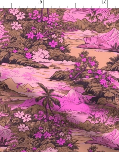 Small Vintage Hawaiian Landscape in Pink and Peach Fabric