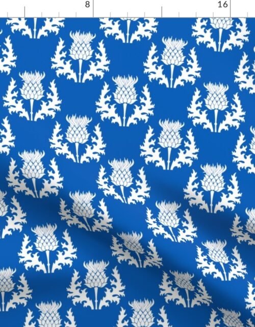 Small White Thistle Flower of Scotland on Scottish Flag Blue Fabric