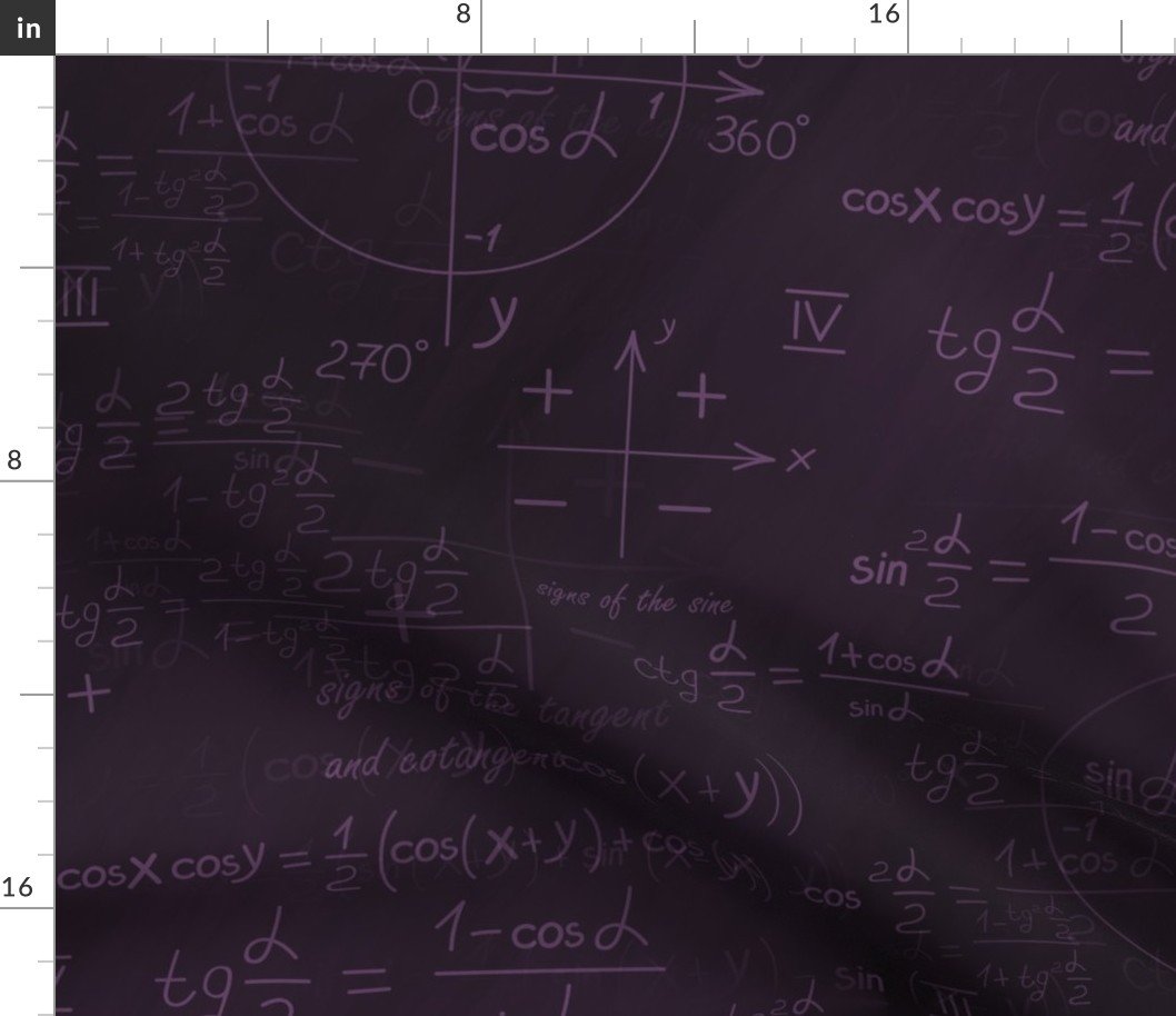 Smaller Back to School Pink Chalk on Dark Chalkboard with Mathematical Equations Fabric