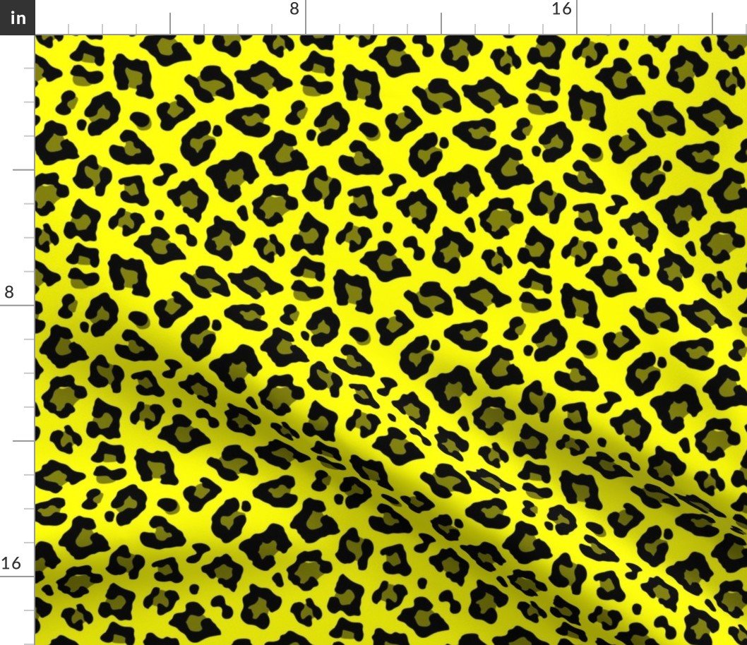 Smaller Leopard Spots Animal Repeat Pattern Print in Yellow and Black Fabric