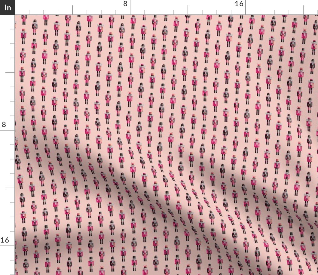 Soldier and King Christmas Nutcrackers Parade on Pale Pastel Pink Fabric